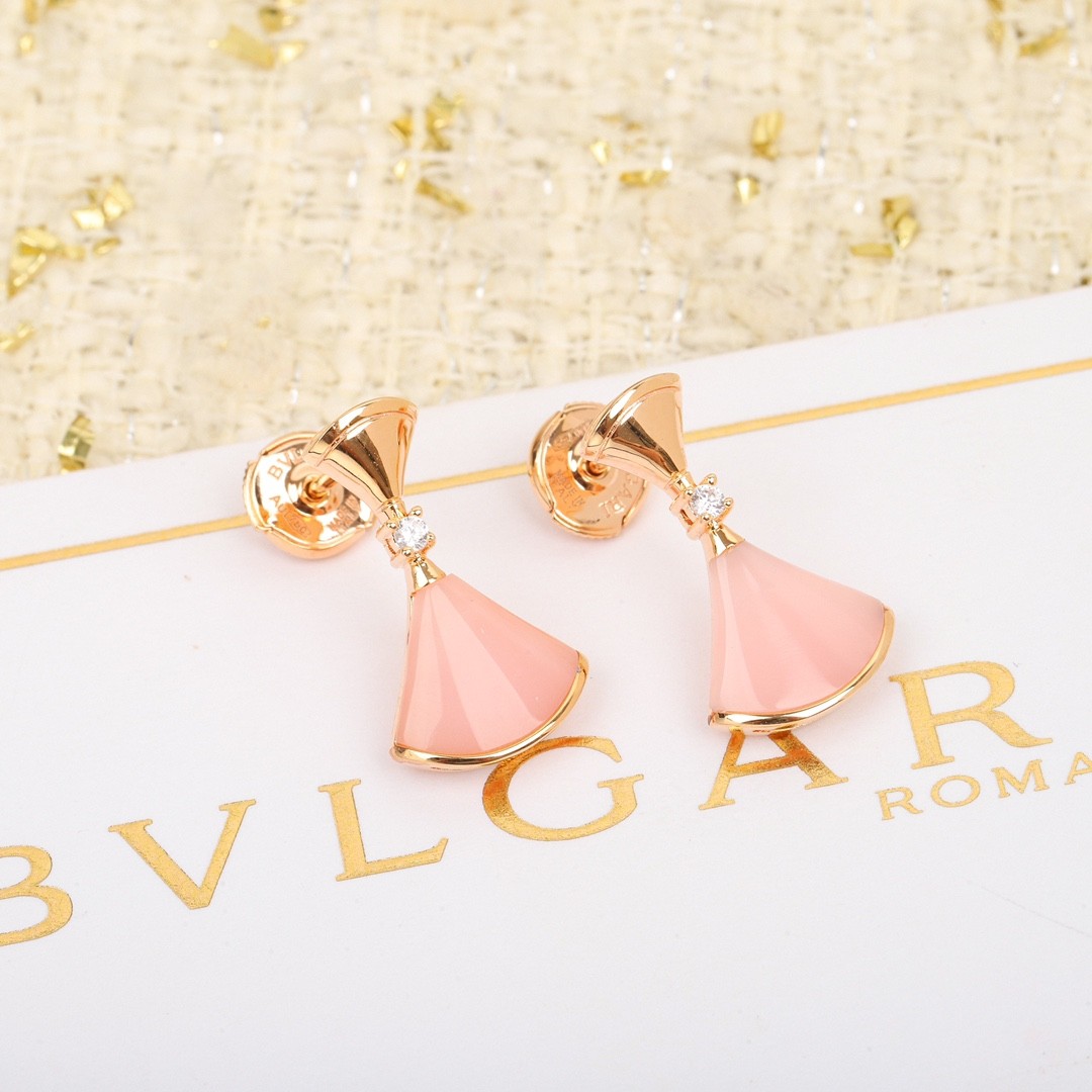 Bulgari Diva's DREAM Earrings Rose Gold with Pink Opal and Pave