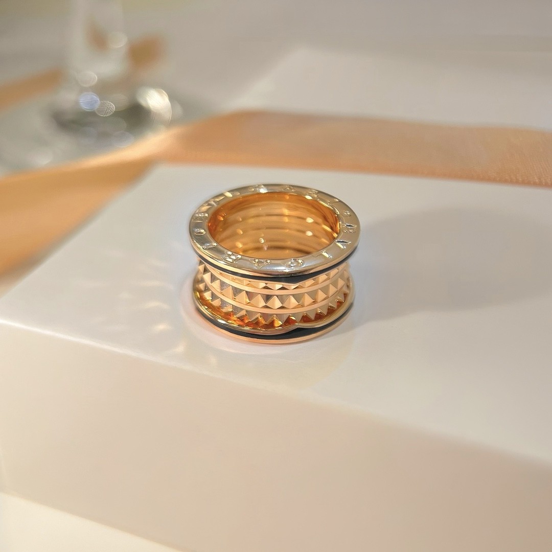 Bvlgari B.zero1 Rock Four-Band Ring in Rose Gold with Black Cera